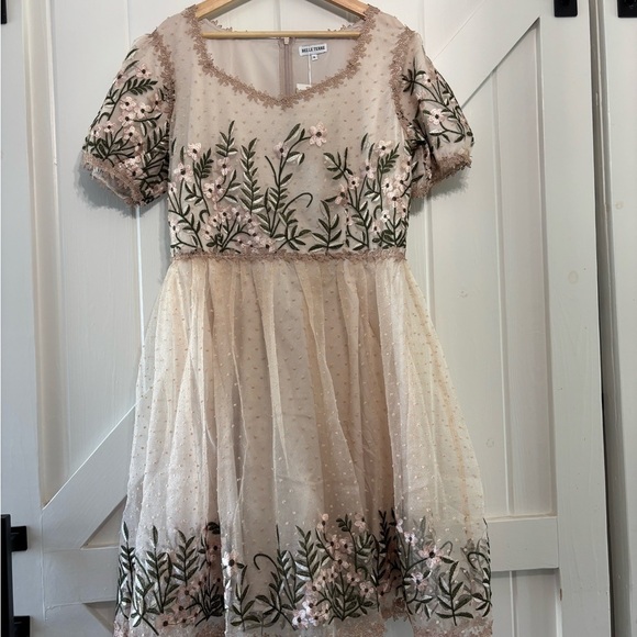 Belle Terre Cream Blush Embroidered Tulle Floral Dot Dress Feminine Fairycore XL - Picture 3 of 10